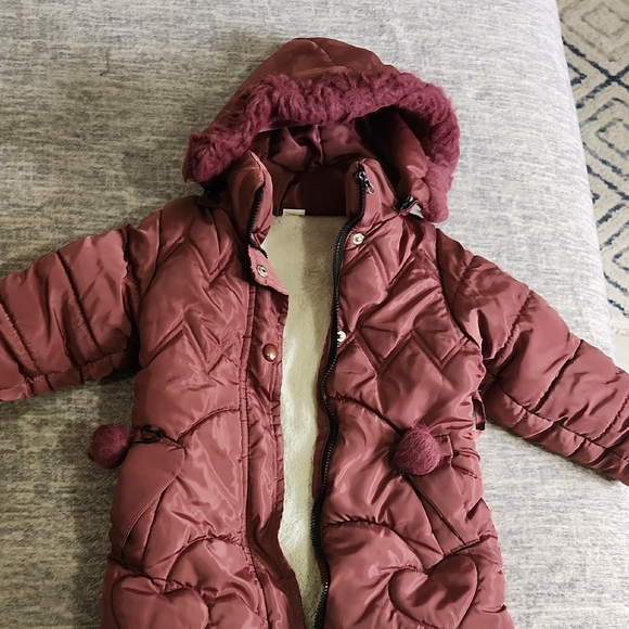 Kids Quilted Jacket with Hood - Maroon - Picture 1 of 3